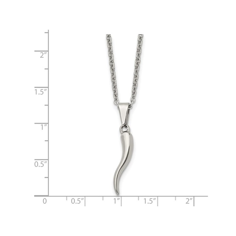 Italian Horn Pendant Necklace in Stainless Steel with Chain (22 Inches) Image 2