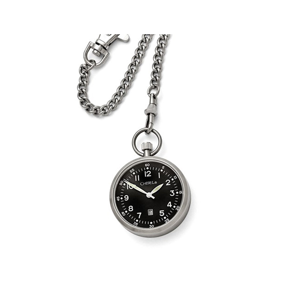 Chisel Stainless Steel Black Dial Pocket Watch (43mm) Image 3