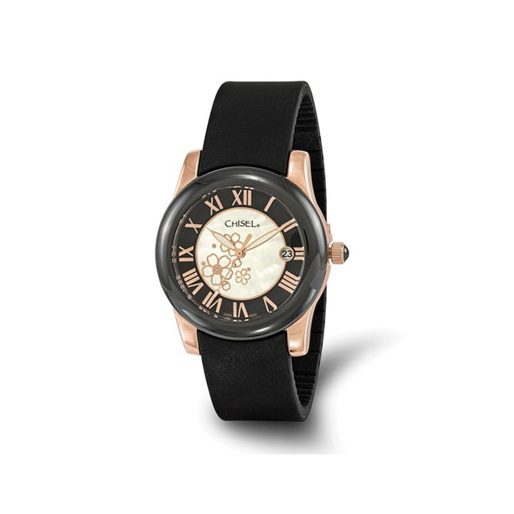 Ladies Chisel Black Rose Plated Dial Analog Watch with Black Rubber Strap Image 1