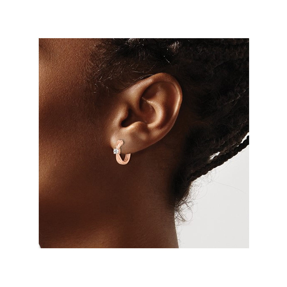 1/5 Carat (ctw SI1-SI2G-H-I) Lab-Grown Diamond Hoop Earrings in 14K Rose Pink Gold Image 4