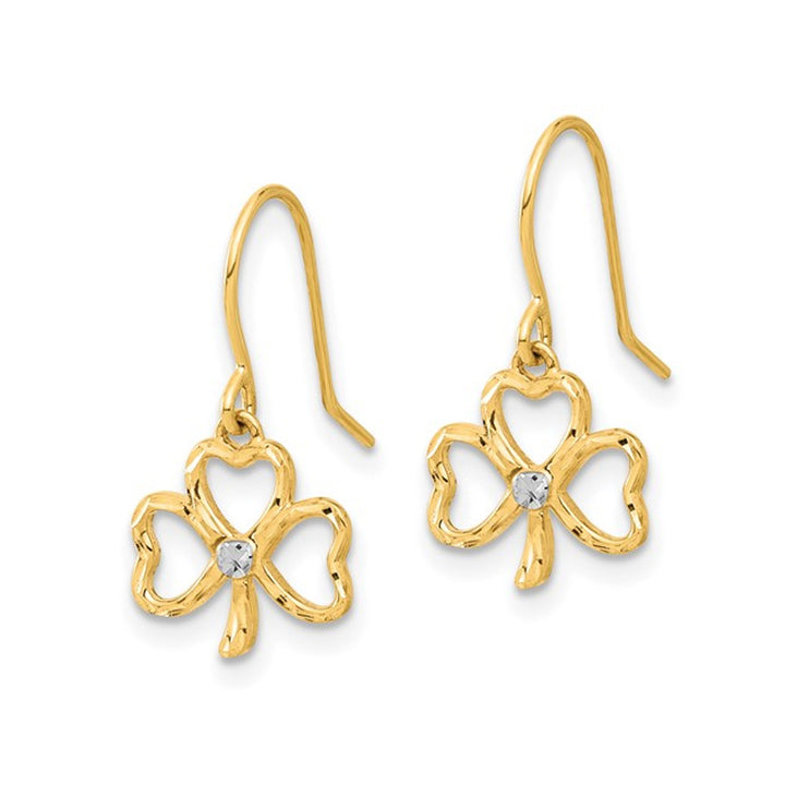 14K Yellow Gold Polished Clover Dangle Earrings Image 3