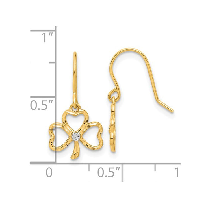 14K Yellow Gold Polished Clover Dangle Earrings Image 4