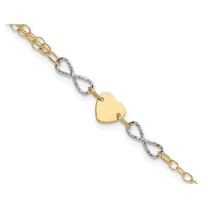 14K Yellow Gold Infinity and Heart Bracelet (7 inches) Image 3