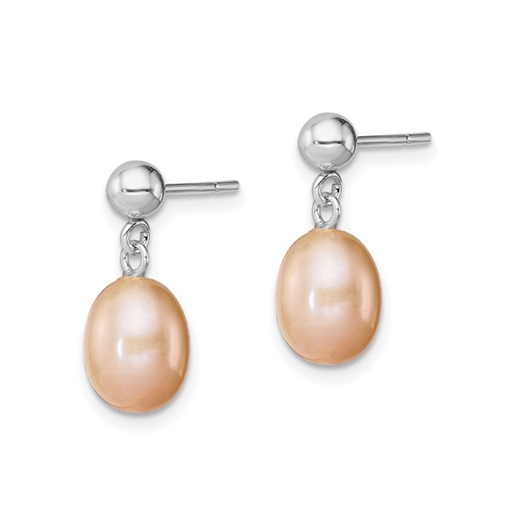 Sterling Silver Freshwater Cultured Pink Pearl 7-8mm Post Dangle Earrings Image 4