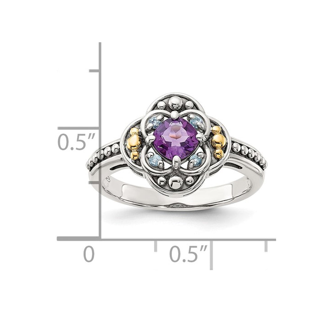 1/2 Carat (ctw) Amethyst and Blue Topaz Ring in Sterling Silver Image 3