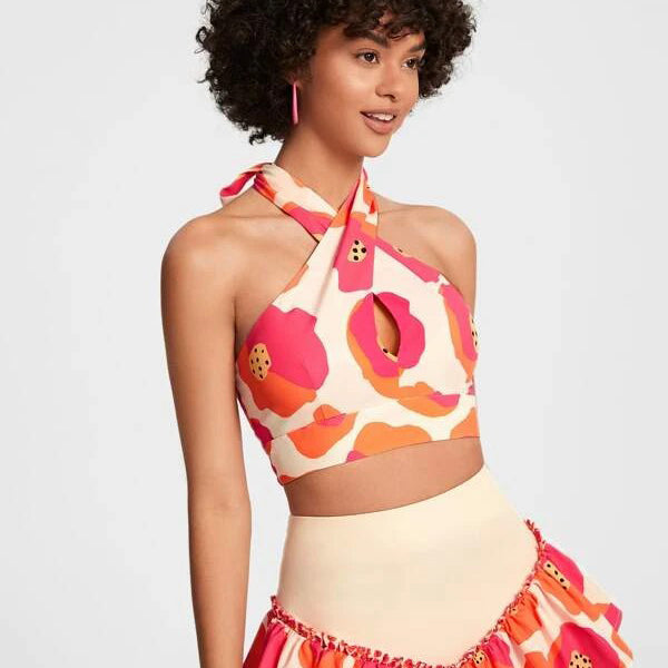 Graphic Print Crisscross Halter Top Image 4