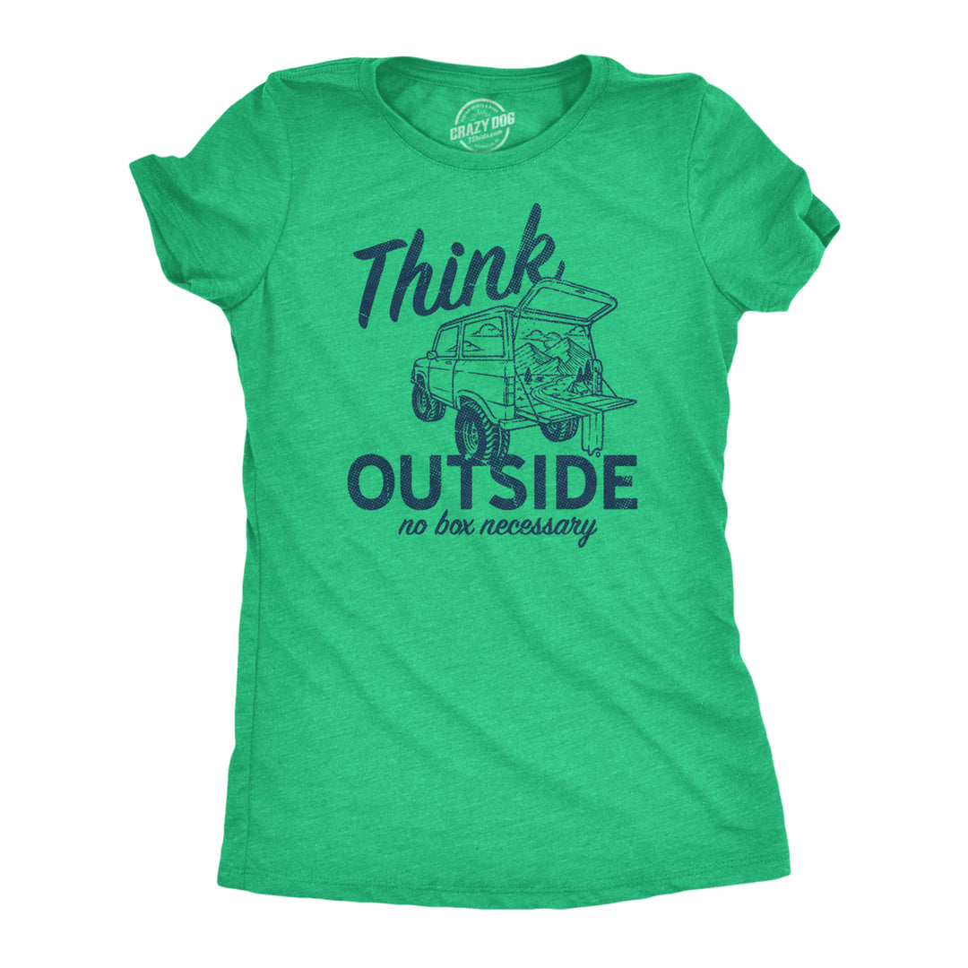 Womens Think Outside No Box Necessary Funny Car Camping Hatchback Funny T Shirt Image 1