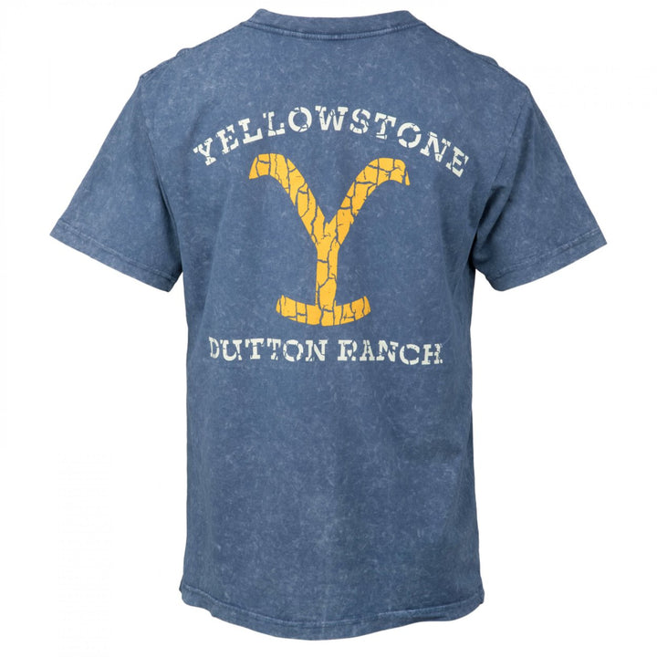 Yellowstone Dutton Ranch Distressed Logo Blue Front and Back T-Shirt Image 3