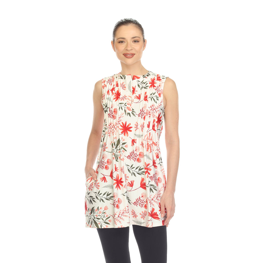 White Mark Floral Print Sleeveless Tunic Top with Pockets Women Size S-3X Image 1