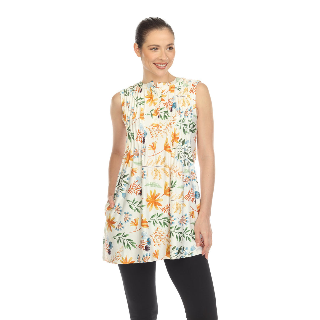 White Mark Floral Print Sleeveless Tunic Top with Pockets Women Size S-3X Image 7