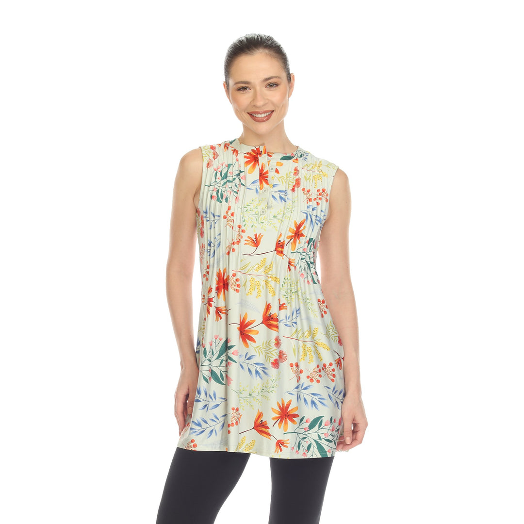 White Mark Floral Print Sleeveless Tunic Top with Pockets Women Size S-3X Image 9