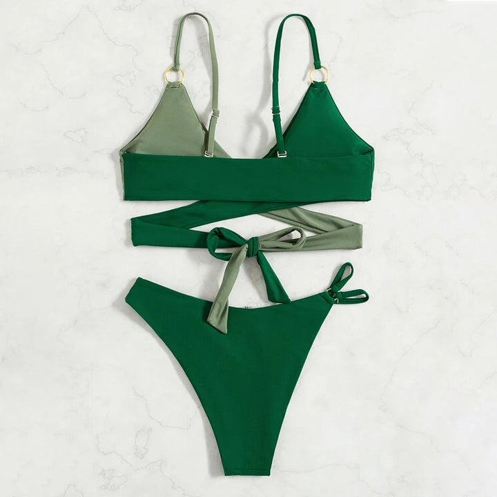 Color Block Wrap Bikini Swimsuit Image 4