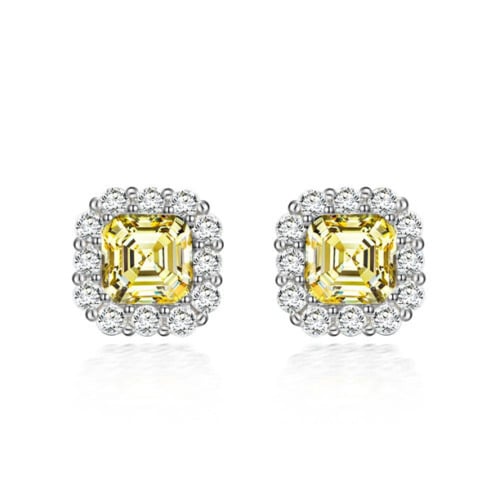 Paris Jewelry 24k White Gold 1Ct Cushion Cut Created Yellow Sapphire CZ Halo Stud Earrings Plated Image 1