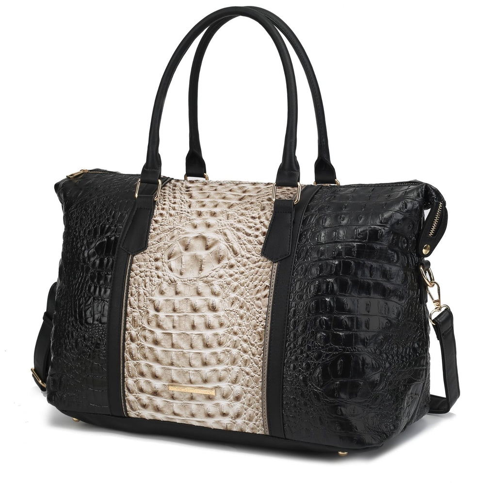 Raven Faux Crocodile-Embossed Vegan Leather Multi-Functional Shoulder Bag Womens Weekender Bag Image 2