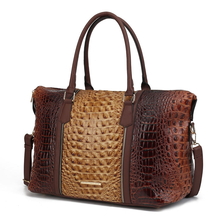 Raven Faux Crocodile-Embossed Vegan Leather Multi-Functional Shoulder Bag Womens Weekender Bag Image 4