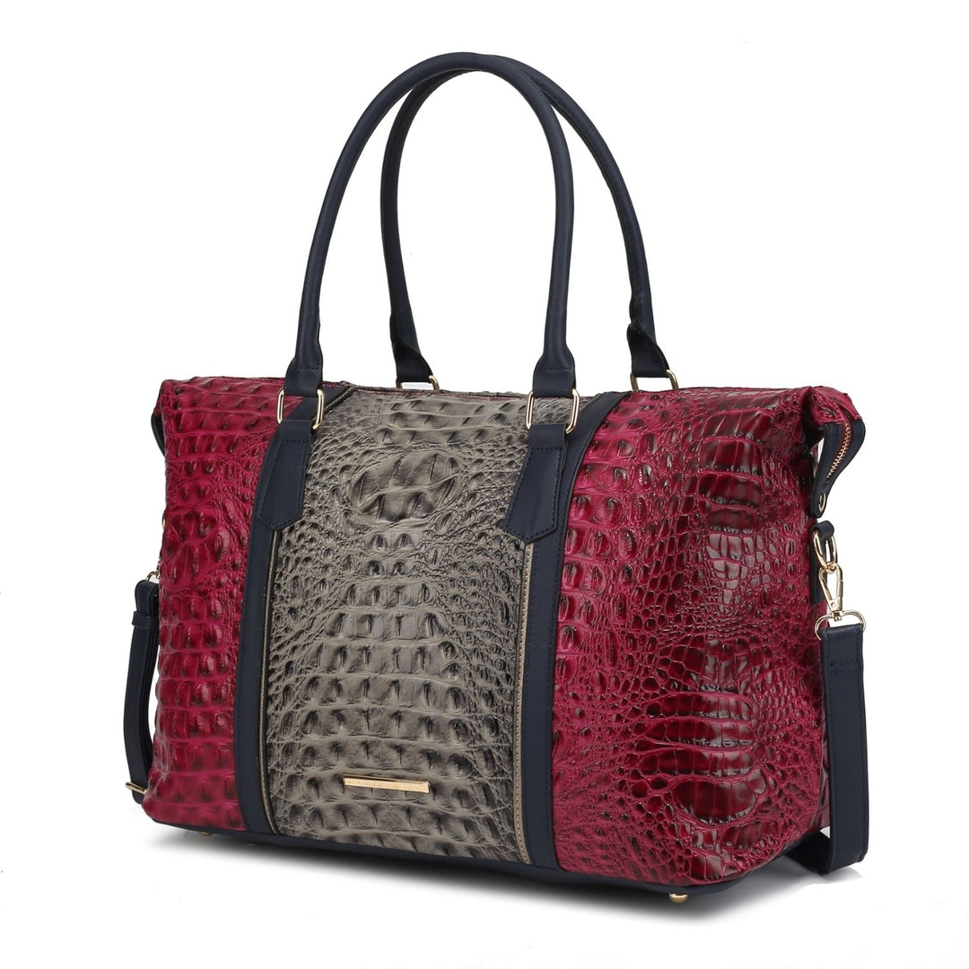 Raven Faux Crocodile-Embossed Vegan Leather Multi-Functional Shoulder Bag Womens Weekender Bag Image 6