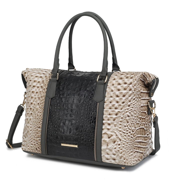 Raven Faux Crocodile-Embossed Vegan Leather Multi-Functional Shoulder Bag Womens Weekender Bag Image 8