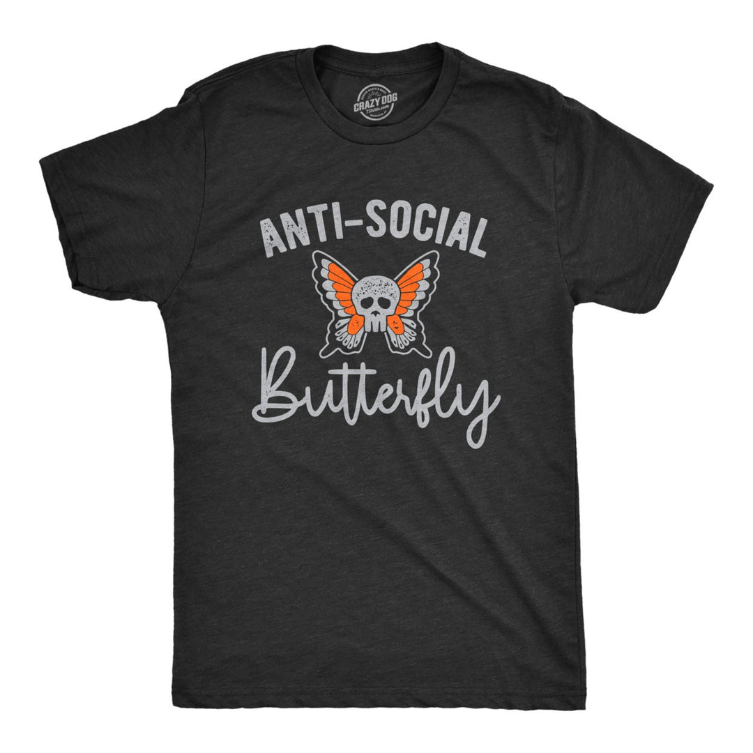 Mens Anti Social Butterfly T Shirt Funny Sarcastic T-shirt Offensive Skull Graphic Cool Tee Image 1