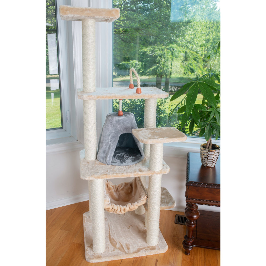 Armarkat Cat Tree Model A6501 Beige Real Wood 65" with Hammock and Condo Image 6