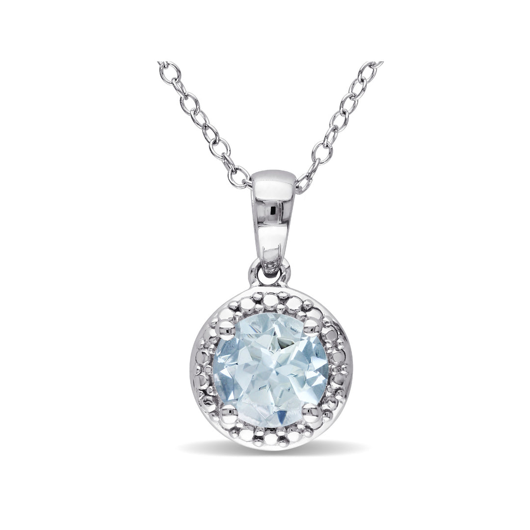 1.15 Carat (ctw) Aquamarine Halo Pendant Necklace in Sterling Silver with Chain Image 1