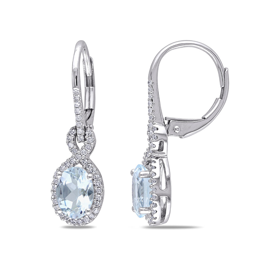 1.20 Carat (ctw) Aquamarine Dangle Drop Earrings with Diamonds 1/4 Carat (ctw) in 10K White Gold Image 1