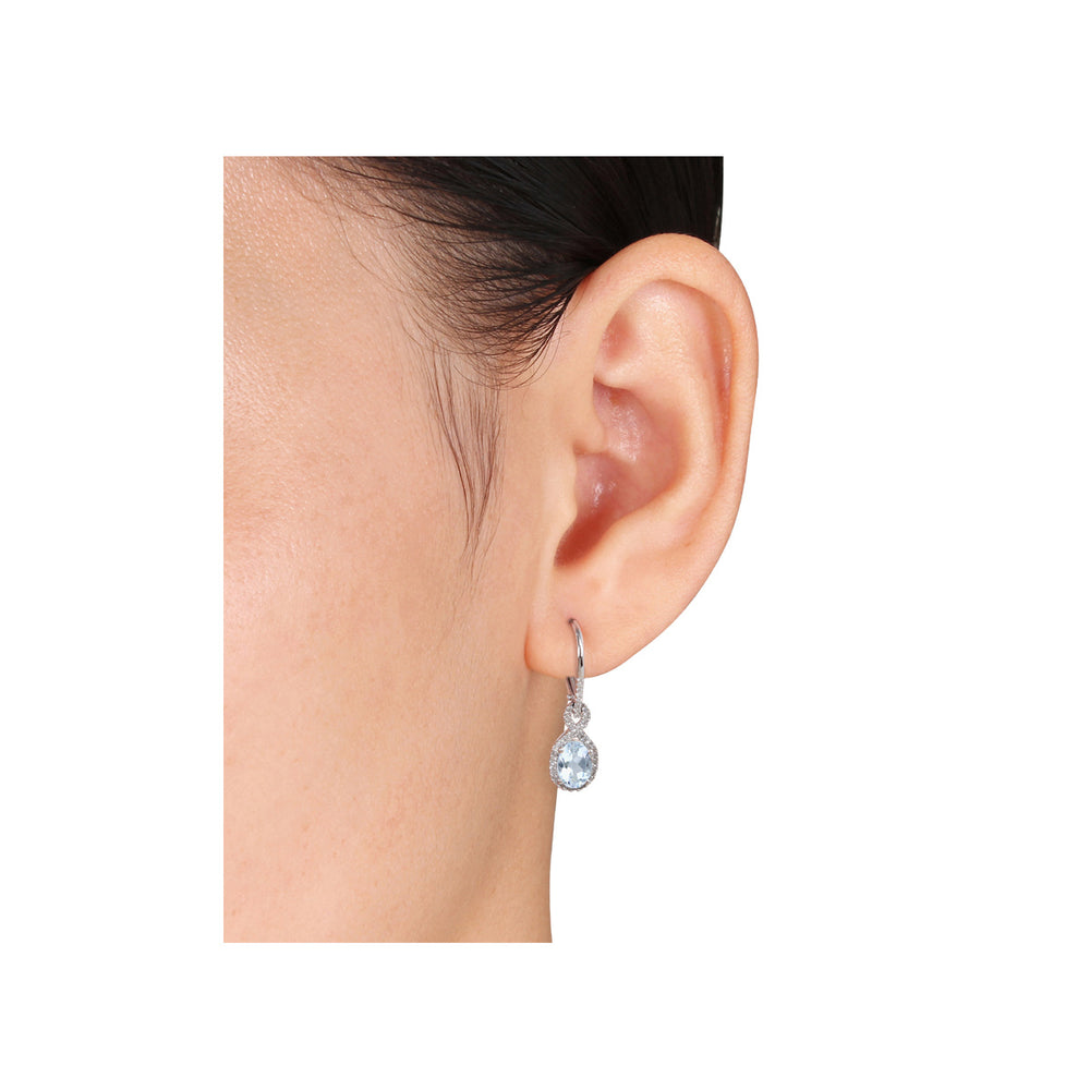 1.20 Carat (ctw) Aquamarine Dangle Drop Earrings with Diamonds 1/4 Carat (ctw) in 10K White Gold Image 2