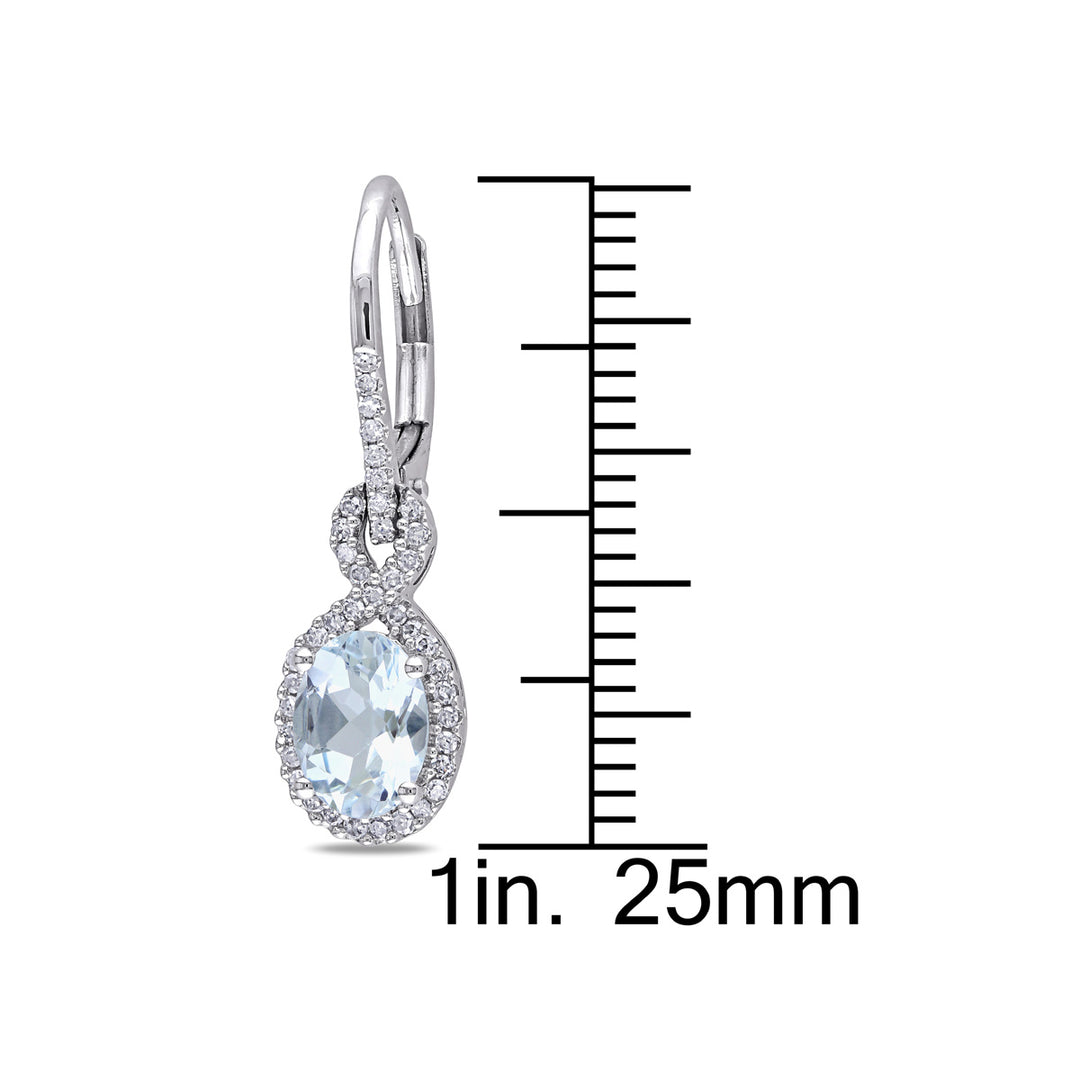 1.20 Carat (ctw) Aquamarine Dangle Drop Earrings with Diamonds 1/4 Carat (ctw) in 10K White Gold Image 3