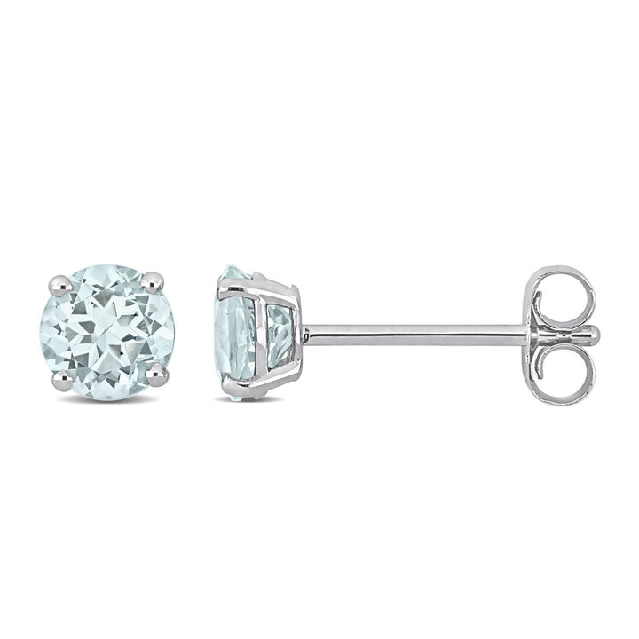 4/5 Carat (ctw) Aquamarine Solitaire Stud Earrings in 14K White Gold (5mm) Image 1