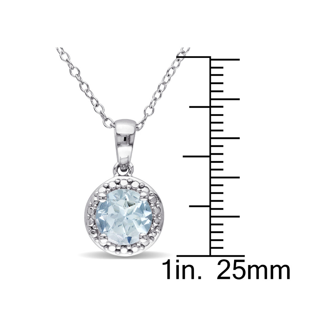 1.15 Carat (ctw) Aquamarine Halo Pendant Necklace in Sterling Silver with Chain Image 2