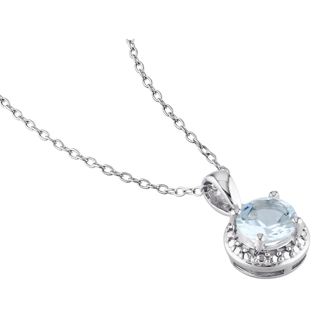 1.15 Carat (ctw) Aquamarine Halo Pendant Necklace in Sterling Silver with Chain Image 3