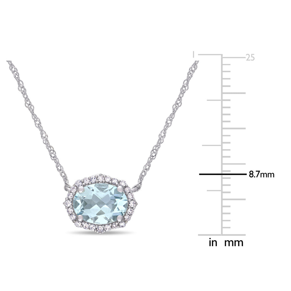 1.00 Carat (ctw) Aquamarine Halo Pendant Necklace in 10K White Gold with Chain and Diamonds Image 2