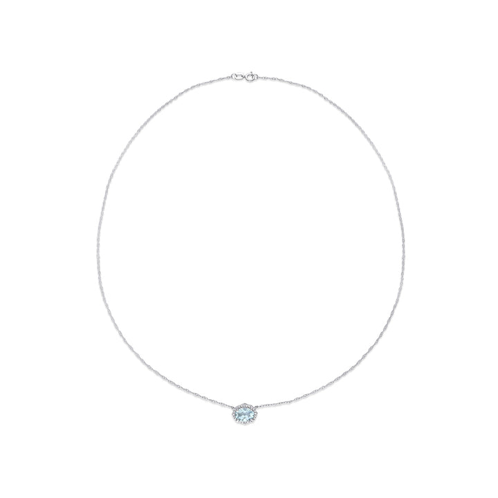 1.00 Carat (ctw) Aquamarine Halo Pendant Necklace in 10K White Gold with Chain and Diamonds Image 3