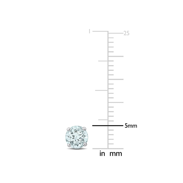 4/5 Carat (ctw) Aquamarine Solitaire Stud Earrings in 14K White Gold (5mm) Image 3