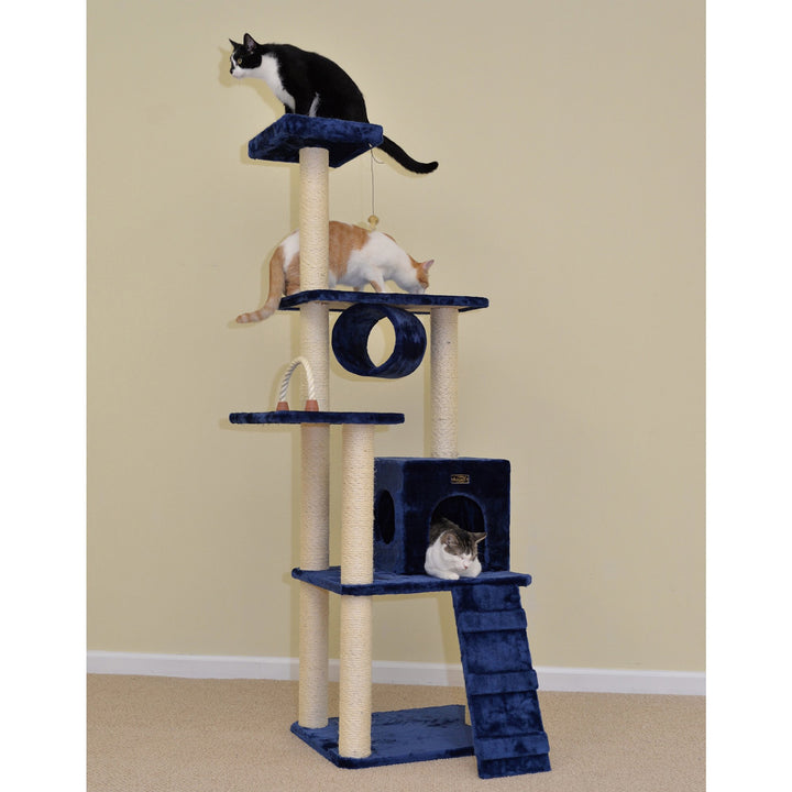 Armarkat Cat Tree A7101 Navy Blue 71in Real Wood with Sisal Scratching Posts Image 7