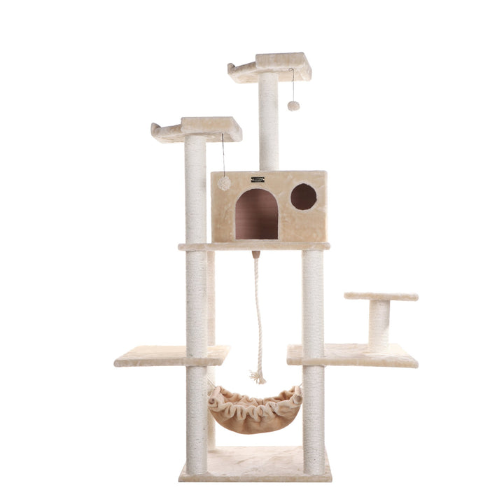 Armarkat A7202 72-Inch Cat Tree Beige Real Wood Condo Hammock Scratching Post Image 7