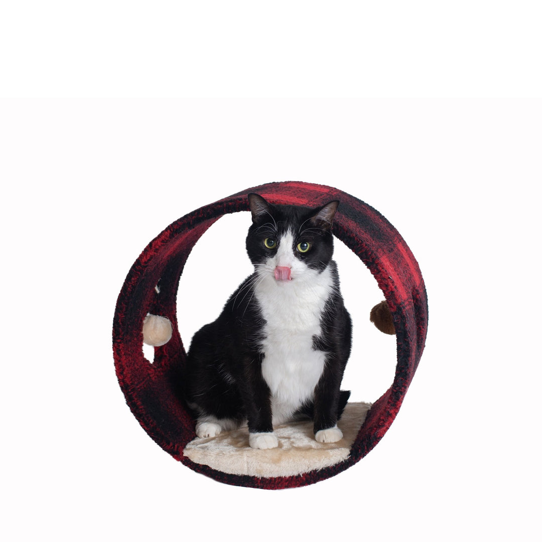 Armarkat Model B1601 Cat Tunnel Red Black Scotch Plaid Real Wood 16in x 10in Image 1