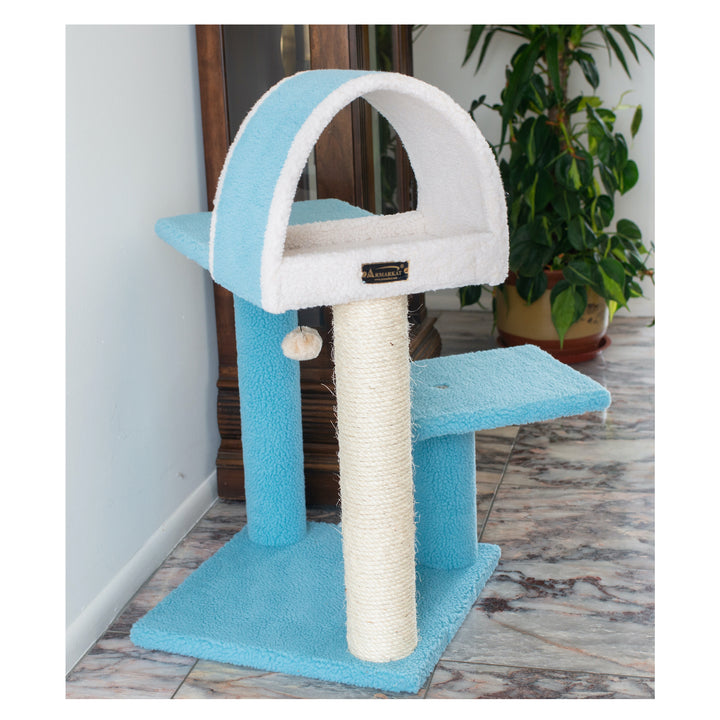 Armarkat B2903 Cat Tree Sky Blue Real Wood Perch Tunnel Compact 30 Inch Image 6