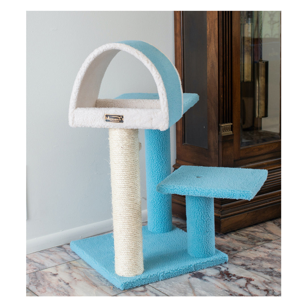 Armarkat B2903 Cat Tree Sky Blue Real Wood Perch Tunnel Compact 30 Inch Image 7