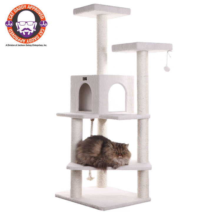 Armarkat 57-Inch Classic Ivory Cat Tree4 Levels Real Wood Cat Shelf Image 1