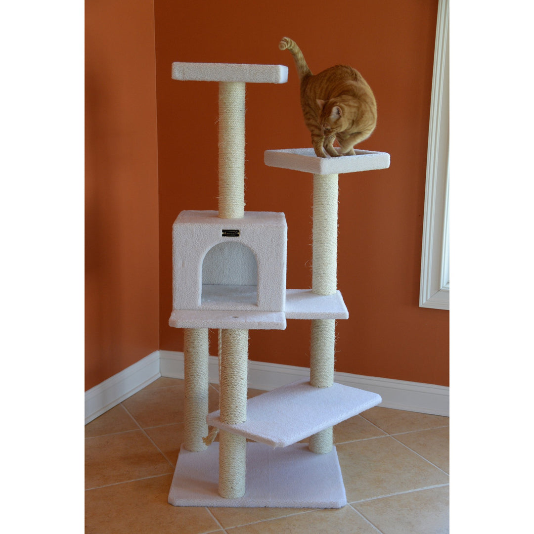 Armarkat 57-Inch Classic Ivory Cat Tree4 Levels Real Wood Cat Shelf Image 4