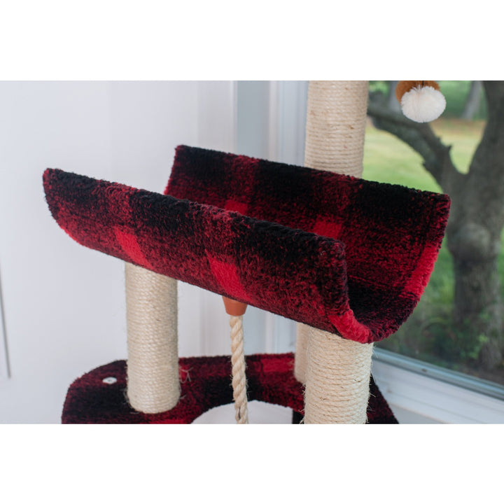 Armarkat Carpeted Cat Tree B5806 58in Black Red Tartan Plush Wood Jackson Galaxy Image 4