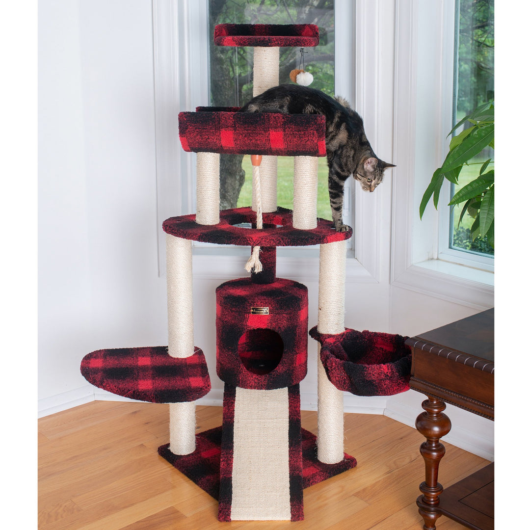 Armarkat Carpeted Cat Tree B5806 58in Black Red Tartan Plush Wood Jackson Galaxy Image 4