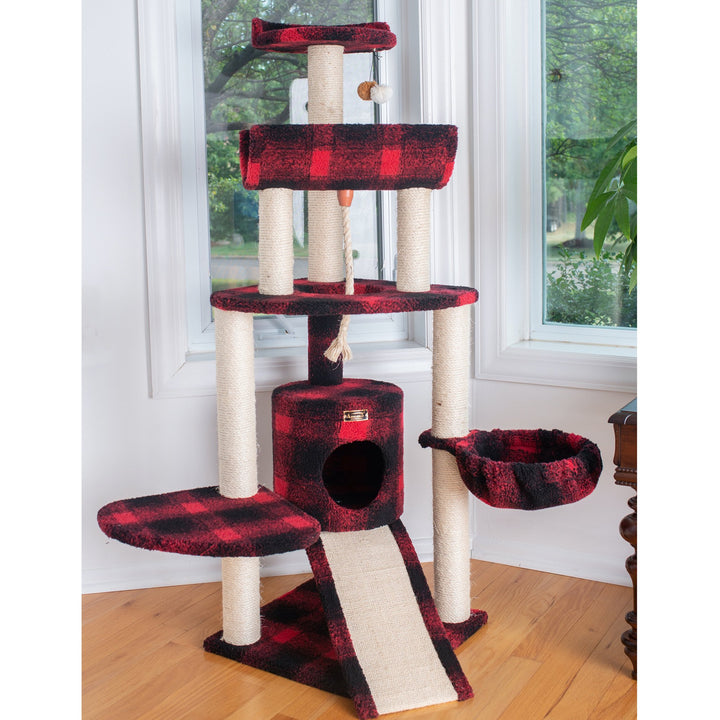 Armarkat Carpeted Cat Tree B5806 58in Black Red Tartan Plush Wood Jackson Galaxy Image 6