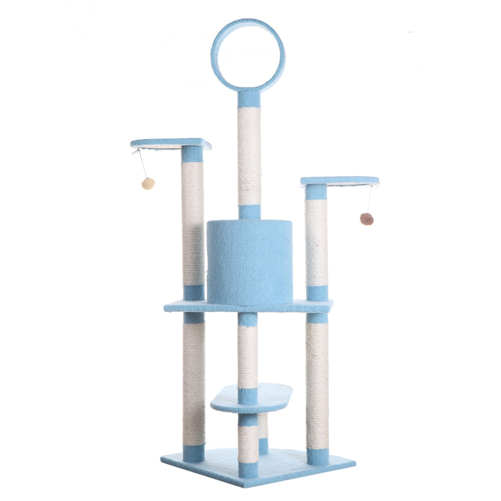 Armarkat Real Wood 65-Inch Classic Cat Tree In Sky Blue 5-Level Condo Image 2