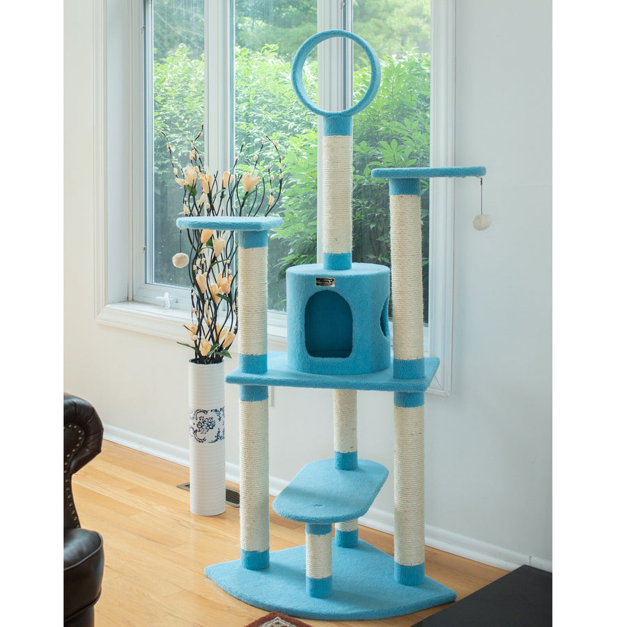 Armarkat Real Wood 65-Inch Classic Cat Tree In Sky Blue 5-Level Condo Image 1