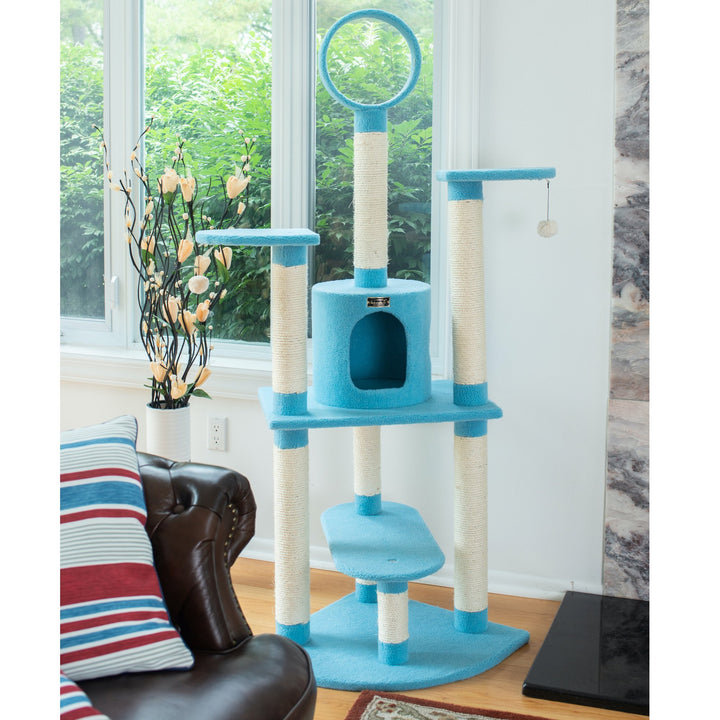Armarkat Real Wood 65-Inch Classic Cat Tree In Sky Blue 5-Level Condo Image 4