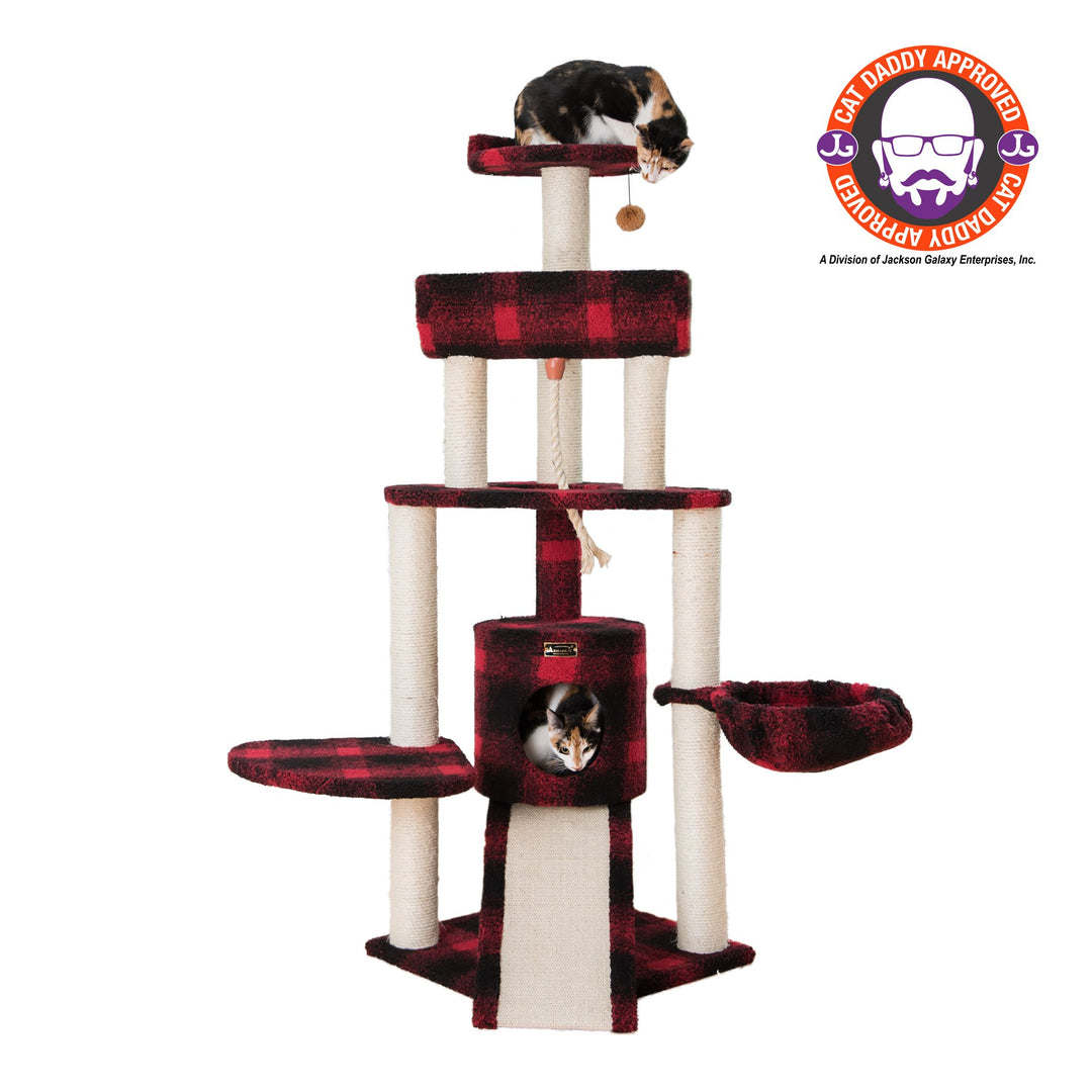 Armarkat Carpeted Cat Tree B5806 58in Black Red Tartan Plush Wood Jackson Galaxy Image 1