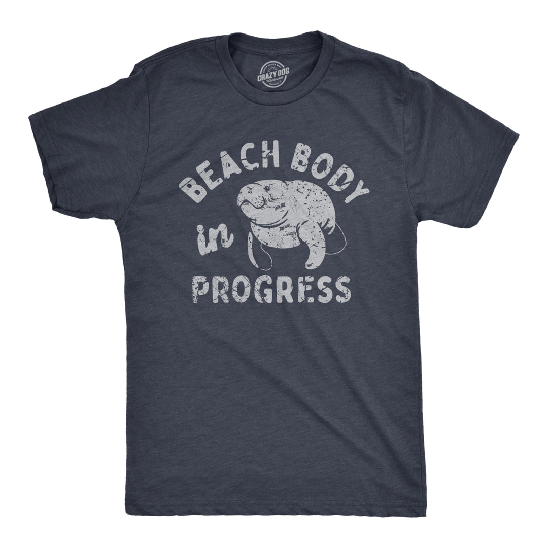 Mens Beach Body In Progress T Shirt Funny Big Chubby Manitee Tee For Guys Image 1