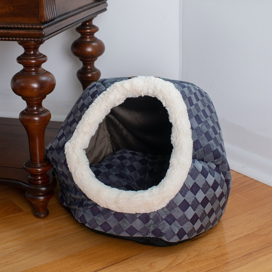 Armarkat Cat Bed Model C44 Blue Checkered Waterproof Soft Velvet 19x16x12 Image 6