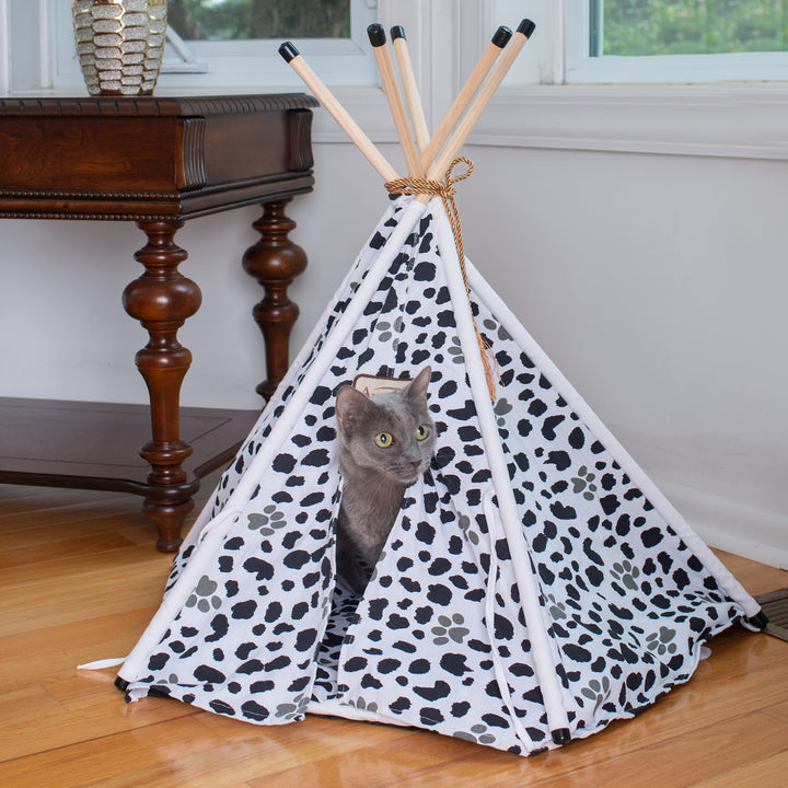 Armarkat Cat Bed Model C46, Teepee style White With black paw print Image 2
